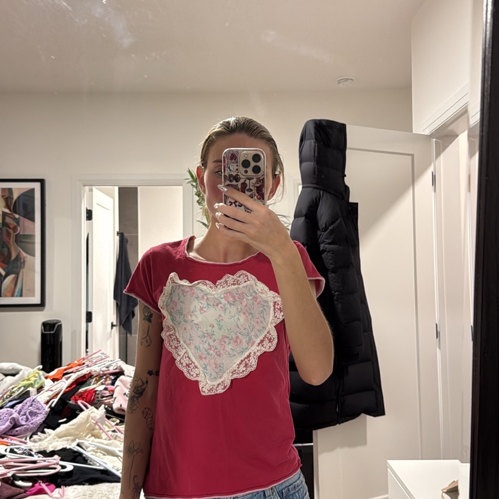 Lazy One Red Heart Lace Tee